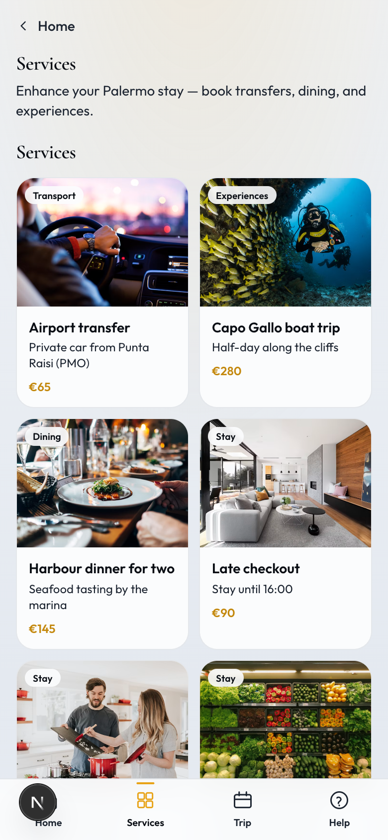 Guest services offered on the stay dashboard