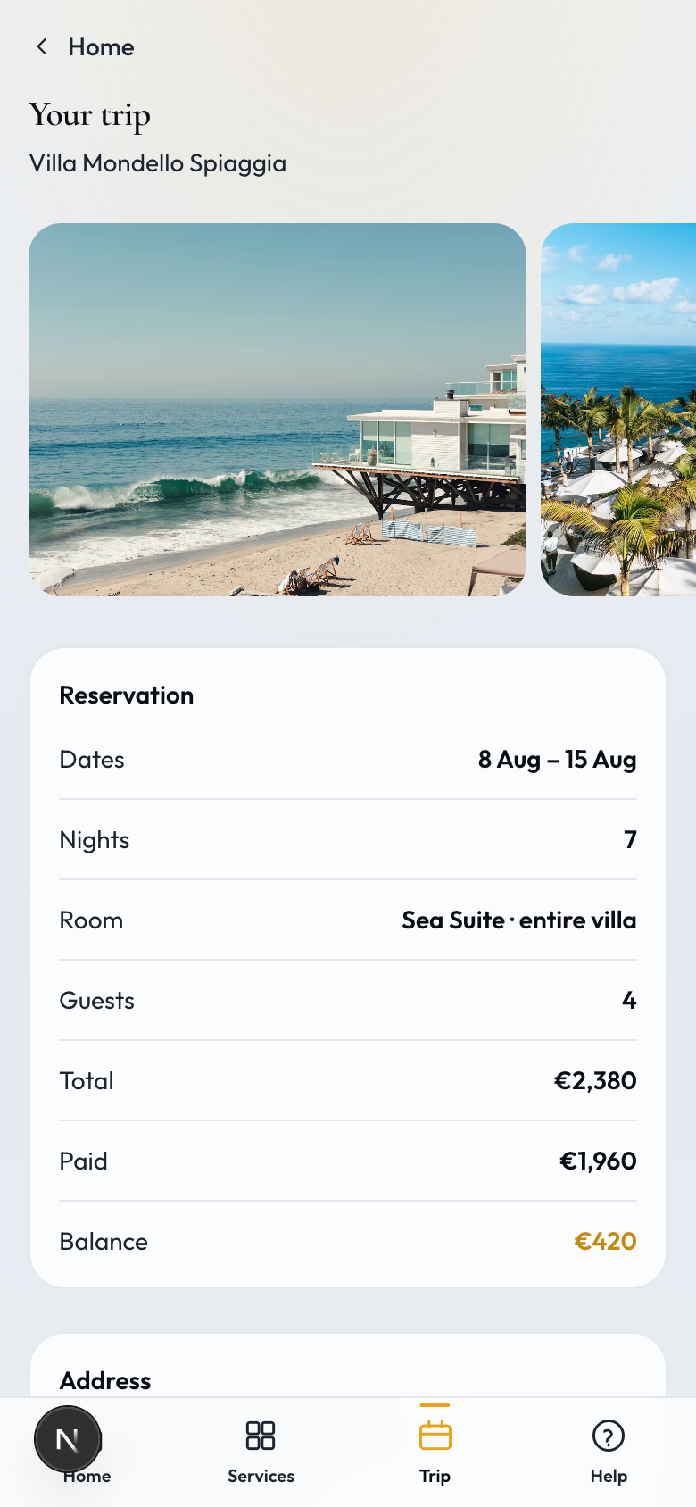 Departure and trip overview on guest dashboard